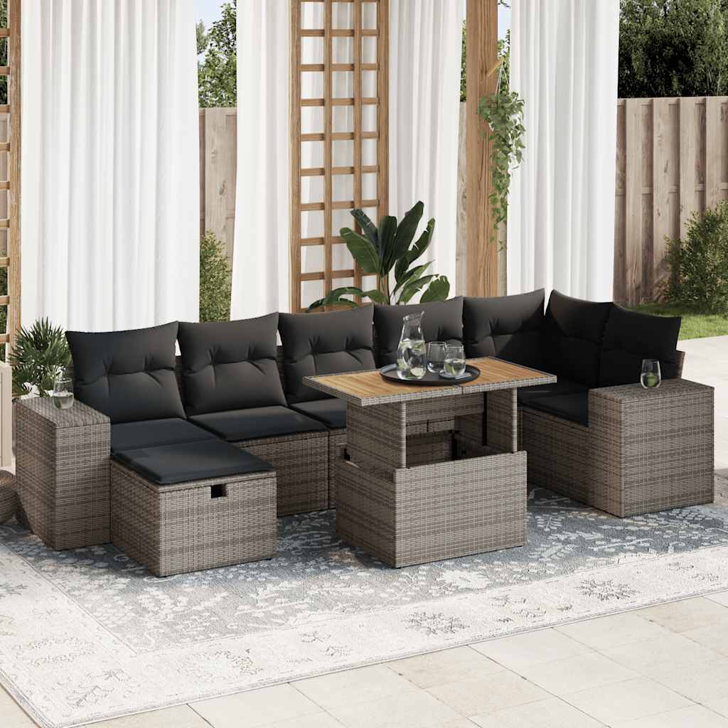 vidaXL Set canapea de grădină cu perne, 5 piese, poliratan/lemn acacia vidaXL Set canapea de grădină cu perne, 5 piese, poliratan/lemn acacia