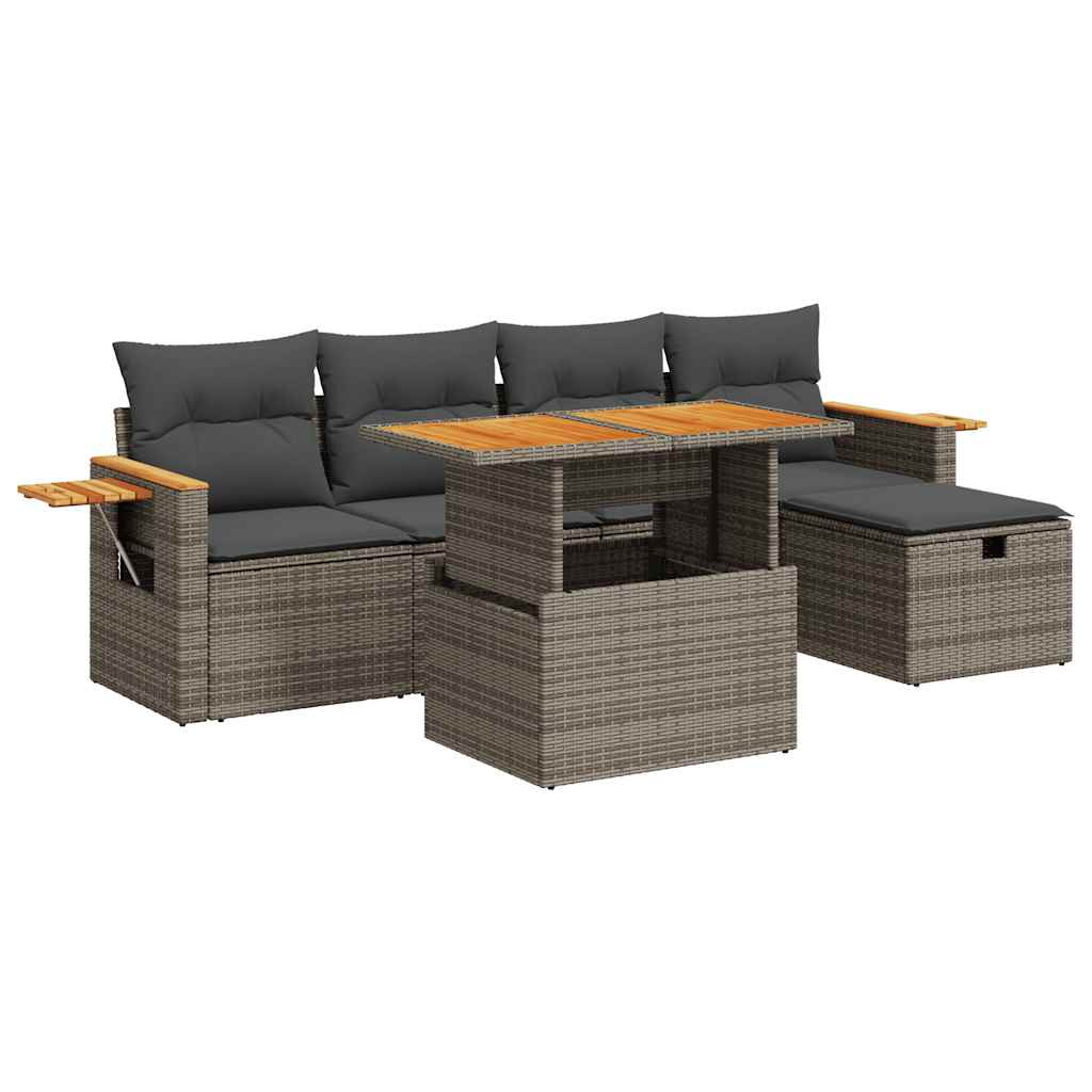 vidaXL Set mobilier grădină cu perne, 6 piese, gri, poliratan