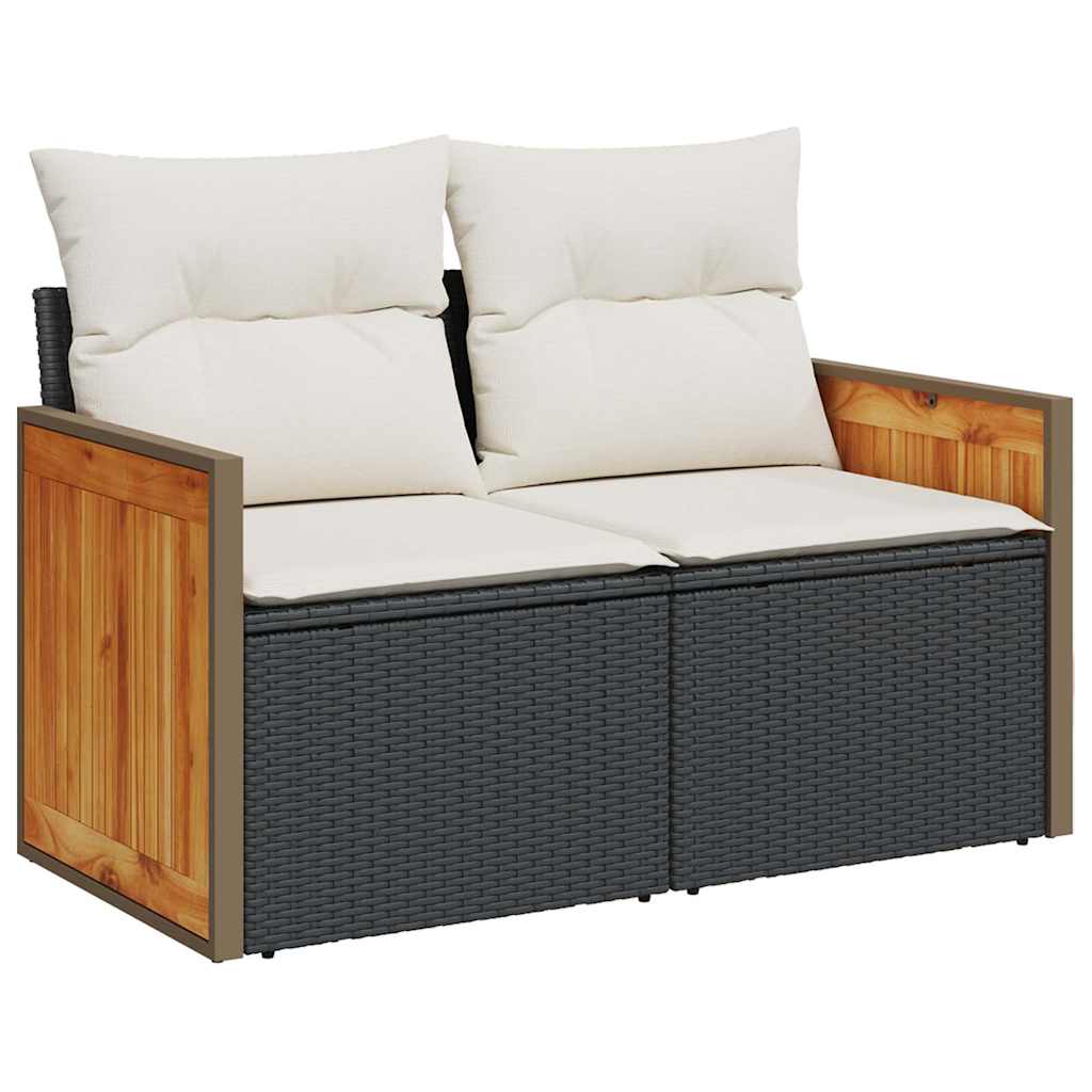 vidaXL Set mobilier de grădină cu perne, 8 piese, negru, poliratan