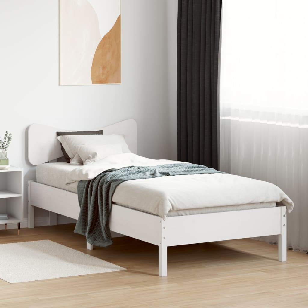 vidaXL Cadru de pat fără saltea, alb, 90x200 cm, lemn masiv pin