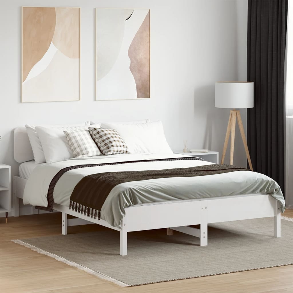 vidaXL Cadru de pat fără saltea, alb, 140x190 cm, lemn masiv de pin