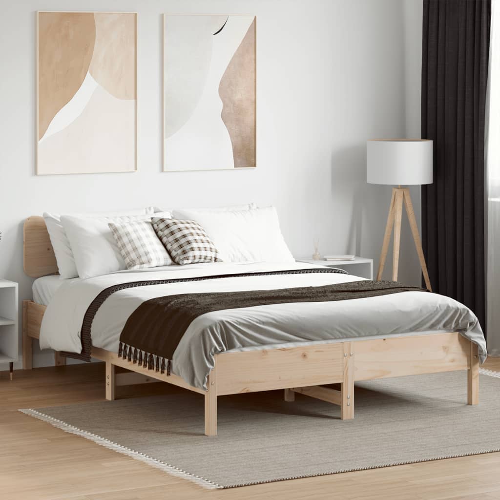 vidaXL Cadru de pat fără saltea, 135x190 cm, lemn masiv de pin