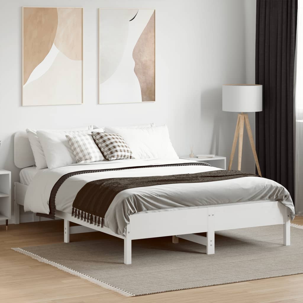 vidaXL Cadru de pat fără saltea, alb, 135x190 cm, lemn masiv de pin vidaXL Cadru de pat fără saltea, alb, 135x190 cm, lemn masiv de pin