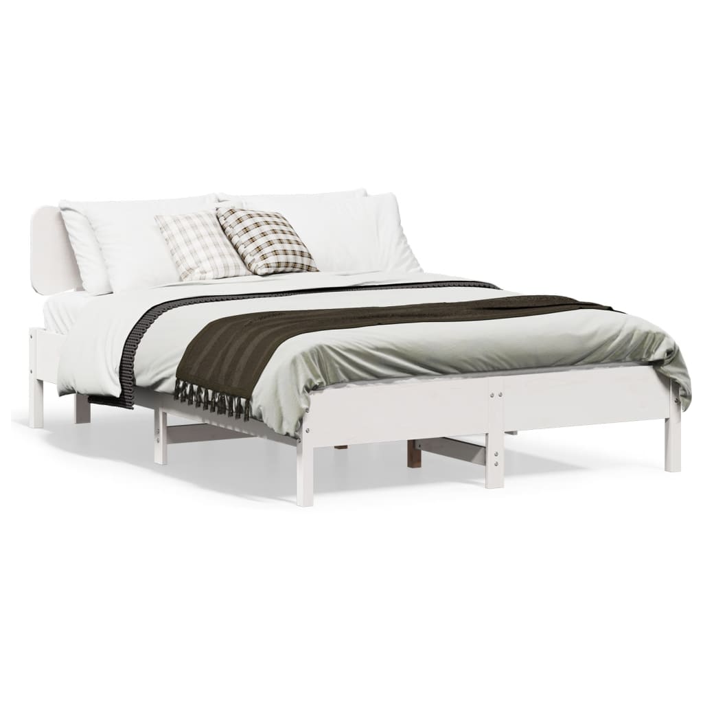 vidaXL Cadru de pat fără saltea, alb, 135x190 cm, lemn masiv de pin vidaXL Cadru de pat fără saltea, alb, 135x190 cm, lemn masiv de pin