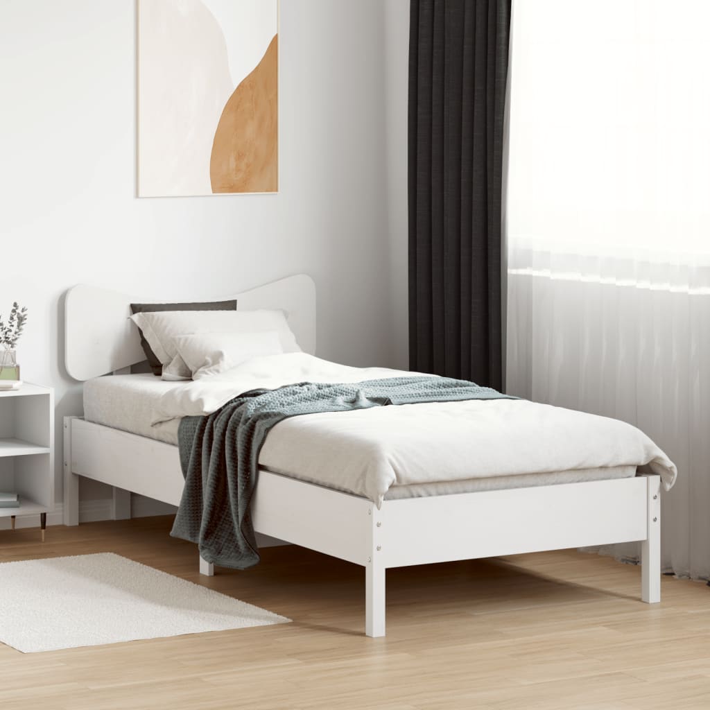 vidaXL Cadru de pat fără saltea, alb, 75x190 cm, lemn masiv de pin