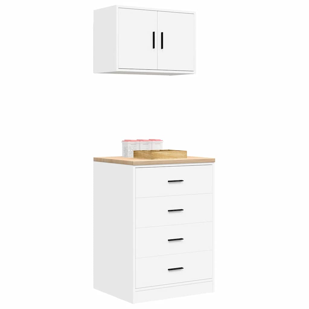 vidaXL Dulapuri de garaj 2 buc Lemn artificial alb