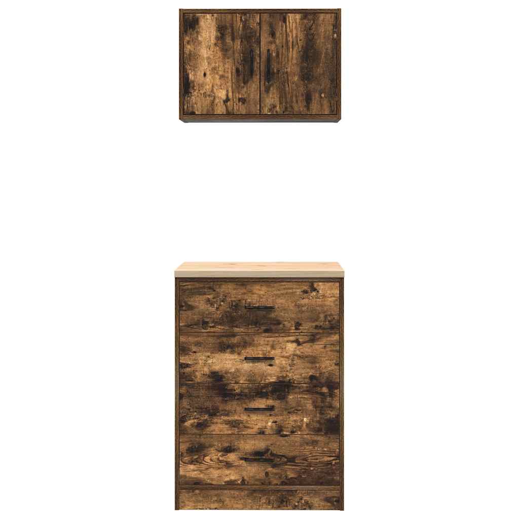 vidaXL Dulapuri de garaj 2 buc Lemn prelucrat de stejar afumat