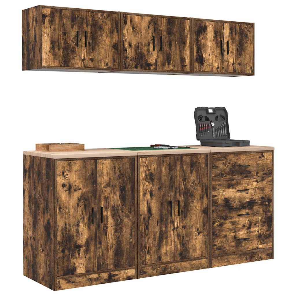 vidaXL Dulapuri de garaj 6 buc Lemn prelucrat de stejar afumat