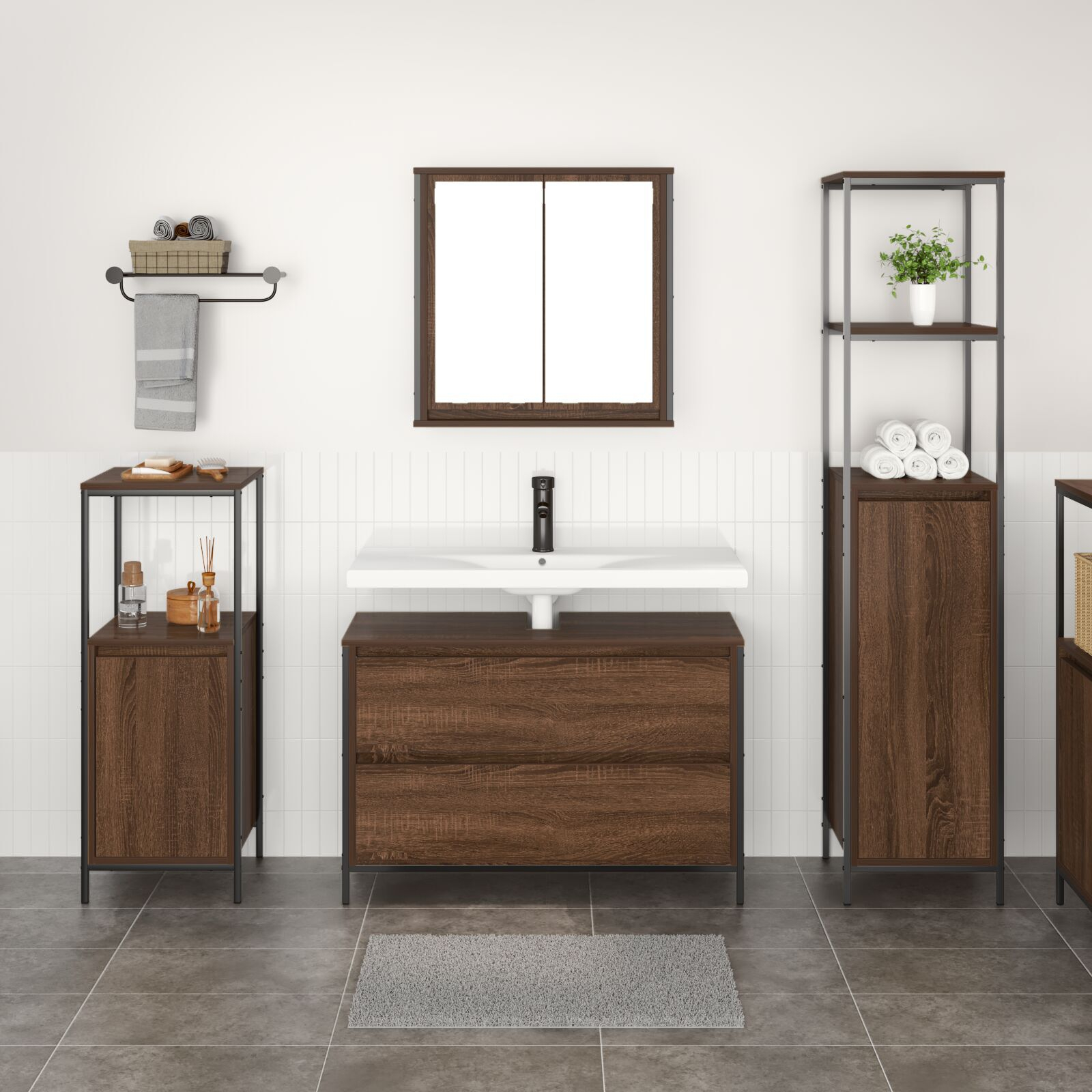 vidaXL Set mobilier baie, 3 piese, stejar maro, lemn prelucrat vidaXL Set mobilier baie, 3 piese, stejar maro, lemn prelucrat