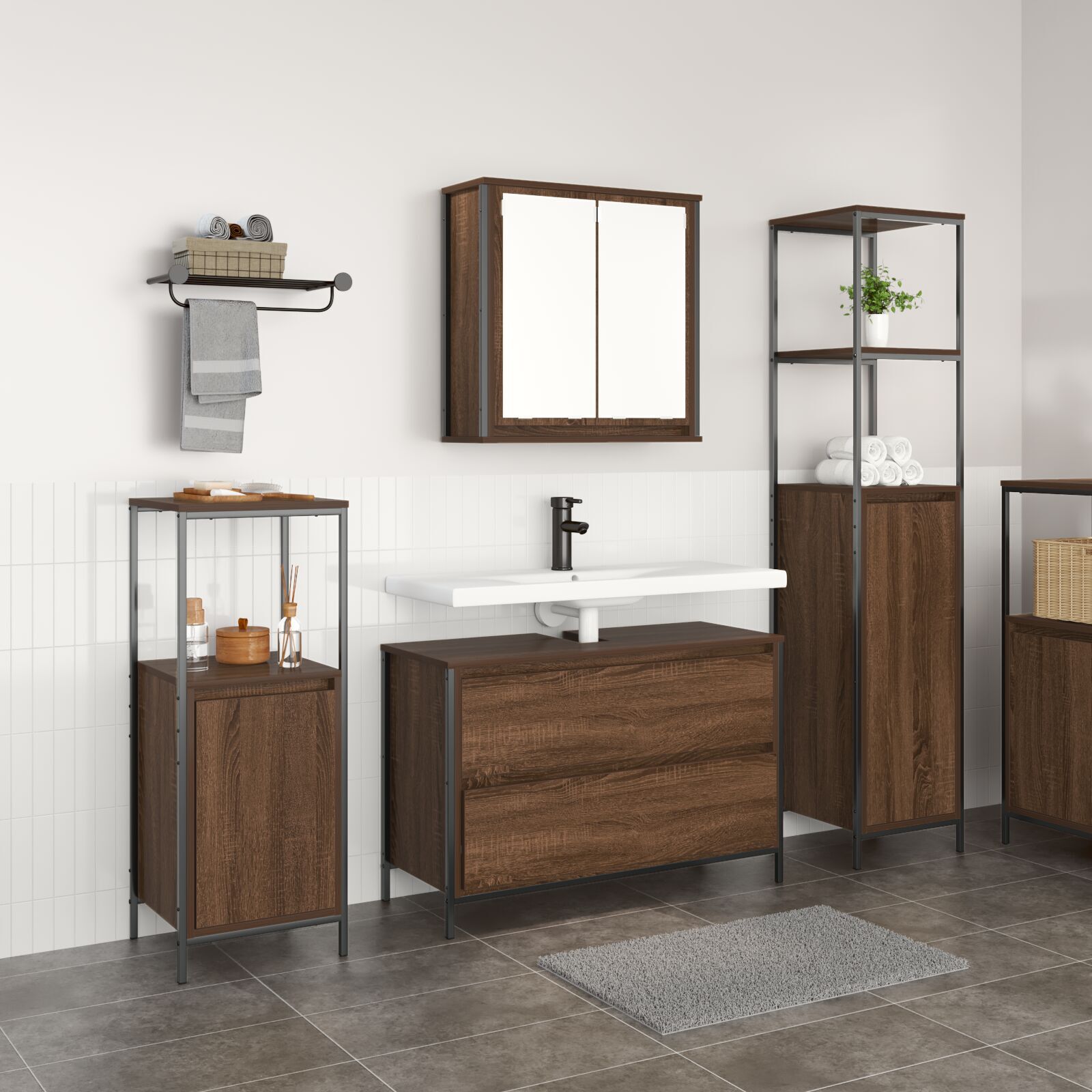 vidaXL Set mobilier baie, 3 piese, stejar maro, lemn prelucrat vidaXL Set mobilier baie, 3 piese, stejar maro, lemn prelucrat