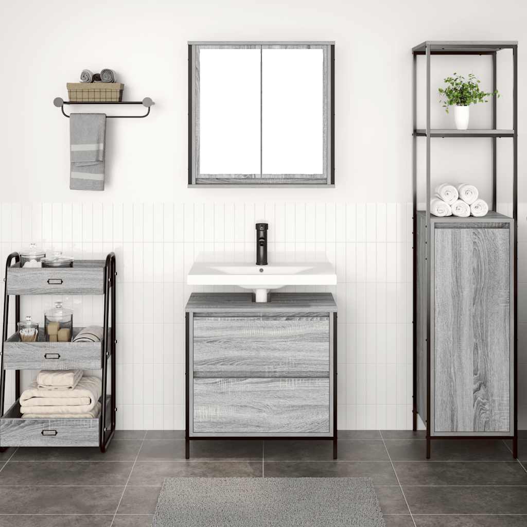 vidaXL Set mobilier de baie, 2 piese, gri sonoma, lemn prelucrat vidaXL Set mobilier de baie, 2 piese, gri sonoma, lemn prelucrat