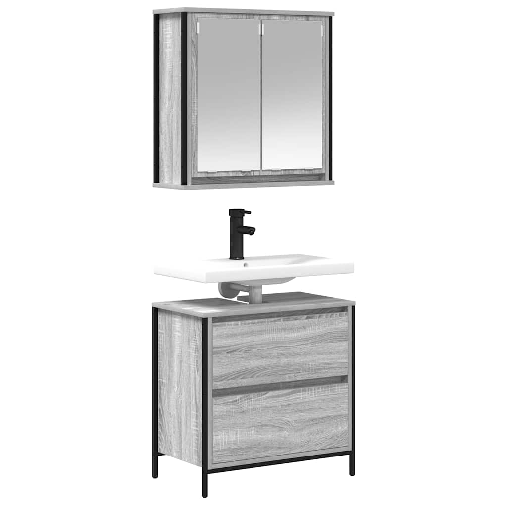 vidaXL Set mobilier de baie, 2 piese, gri sonoma, lemn prelucrat vidaXL Set mobilier de baie, 2 piese, gri sonoma, lemn prelucrat