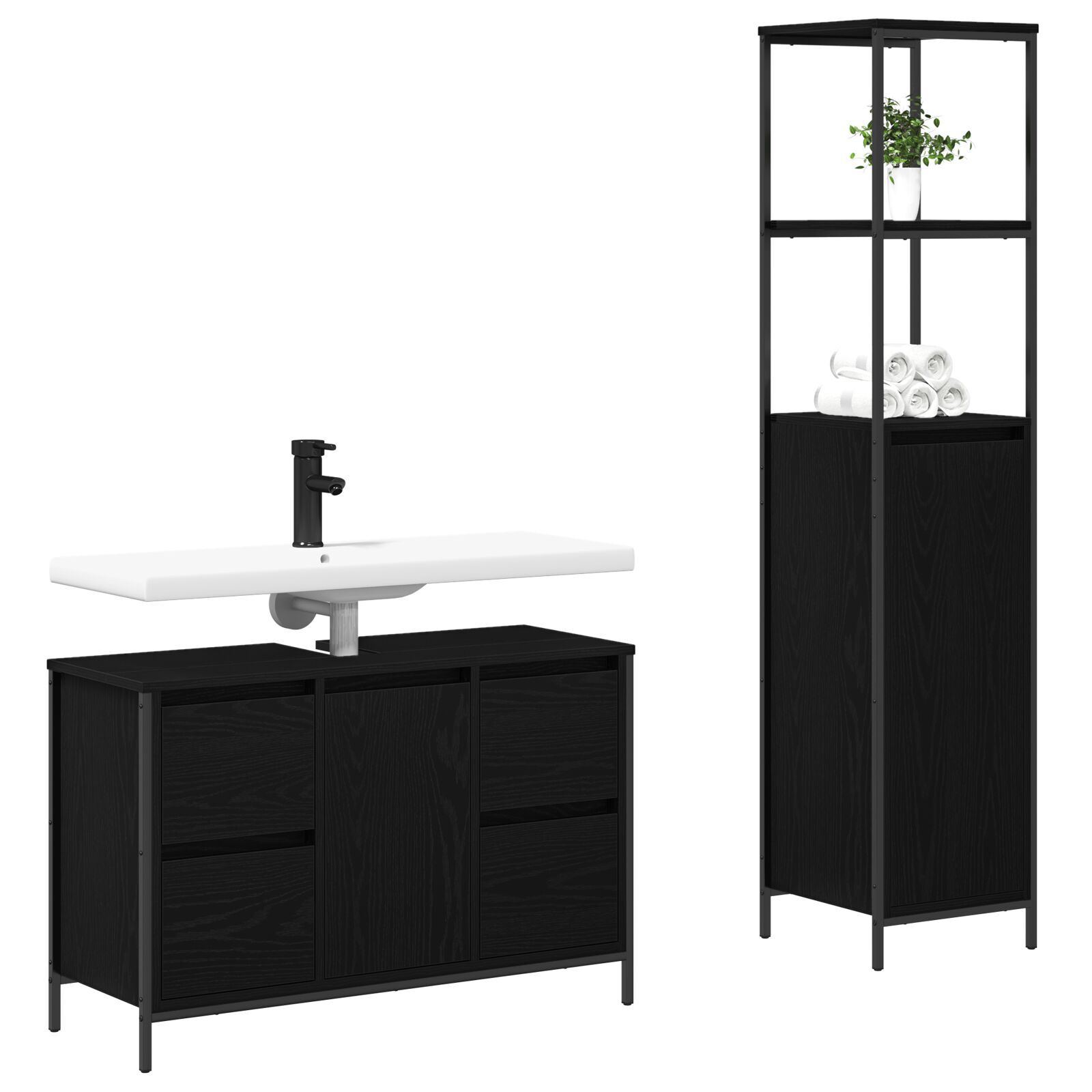 Set de mobilier pentru baie 2 piese vidaXL din lemn ingineresc, stejar negru Set de mobilier pentru baie 2 piese vidaXL din lemn ingineresc, stejar negru