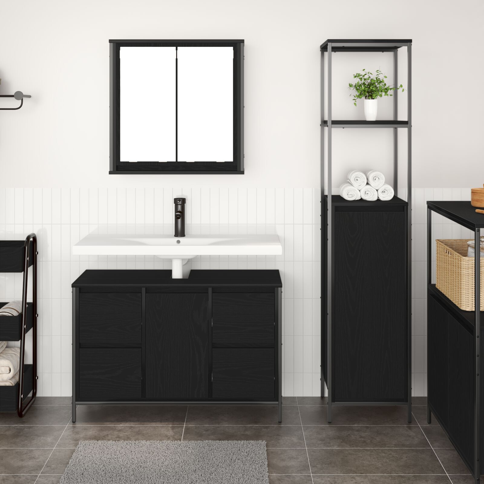 Set de mobilier pentru baie 2 piese vidaXL din lemn ingineresc, stejar negru Set de mobilier pentru baie 2 piese vidaXL din lemn ingineresc, stejar negru