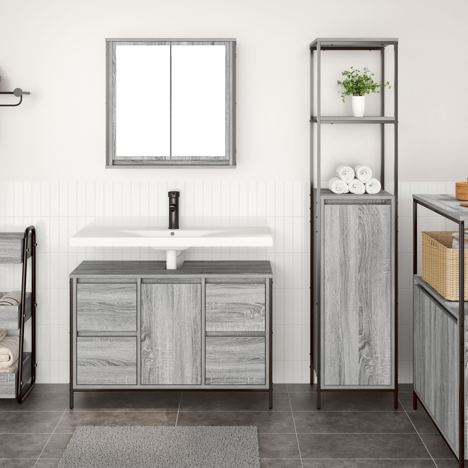 Set de mobilier pentru baie 2 piese vidaXL Gri Sonoma din lemn prelucrat Set de mobilier pentru baie 2 piese vidaXL Gri Sonoma din lemn prelucrat