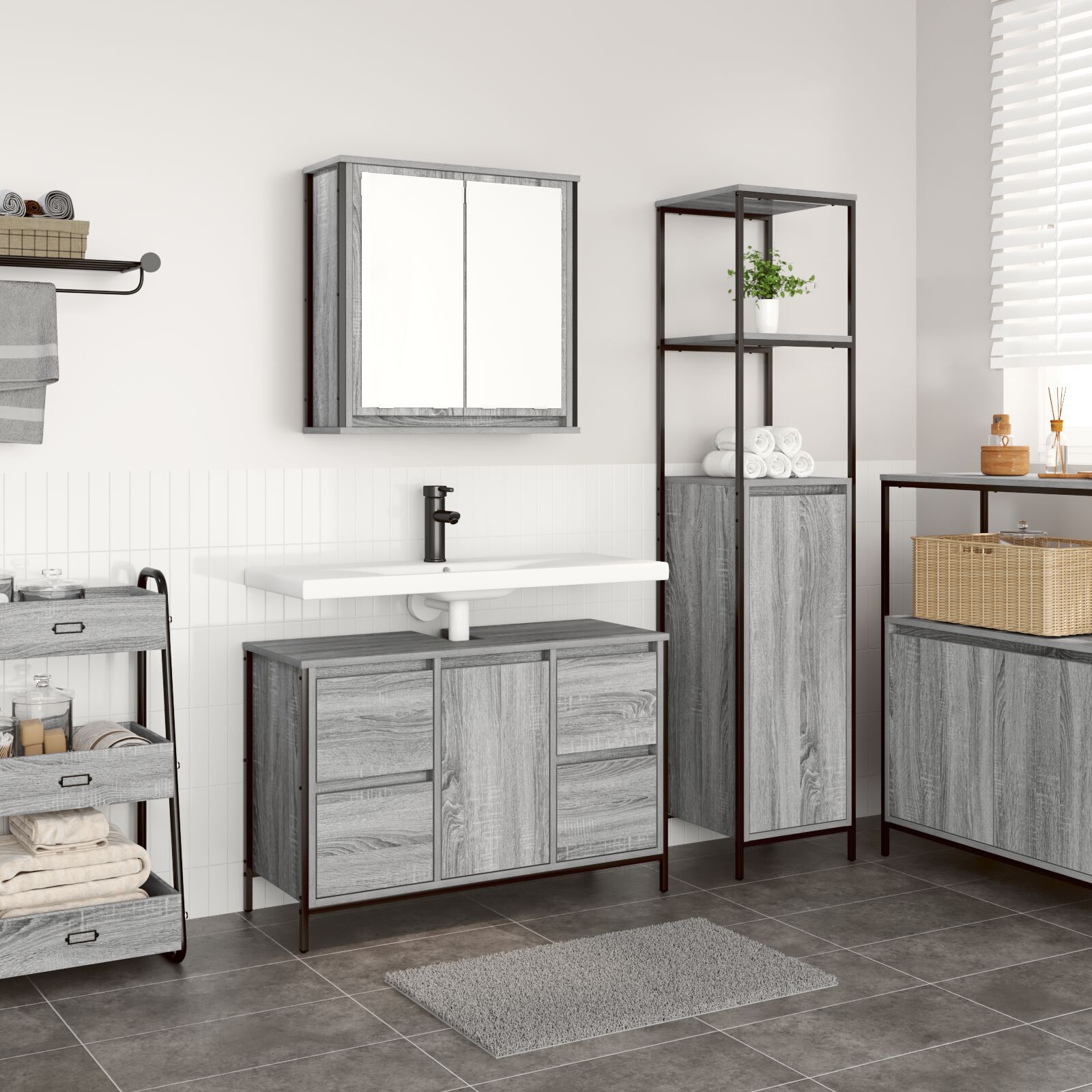 Set de mobilier pentru baie 2 piese vidaXL Gri Sonoma din lemn prelucrat Set de mobilier pentru baie 2 piese vidaXL Gri Sonoma din lemn prelucrat