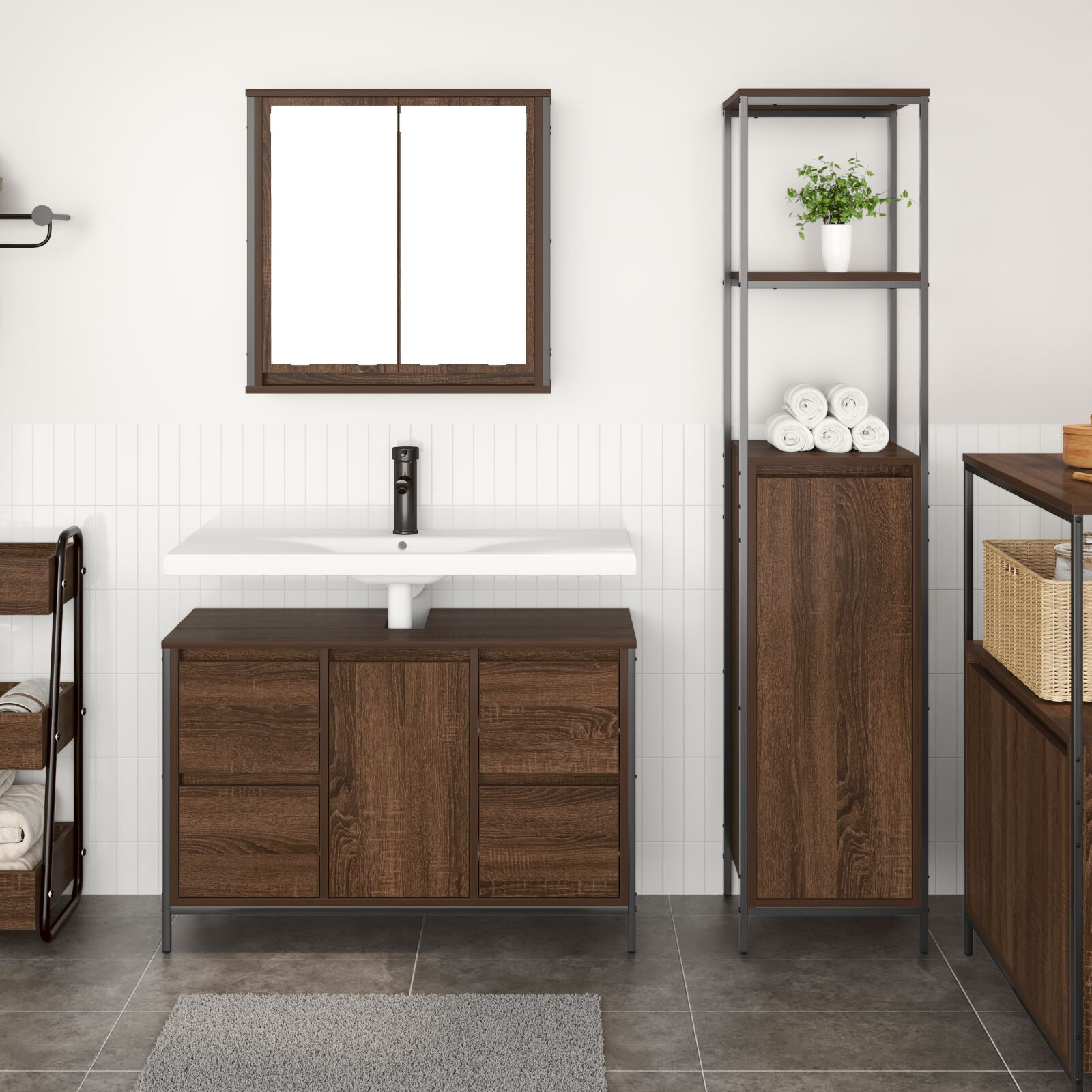 Set de Mobilier pentru Baie 2 Piese Maro Stejar din Lemn Ingineresc Set de Mobilier pentru Baie 2 Piese Maro Stejar din Lemn Ingineresc