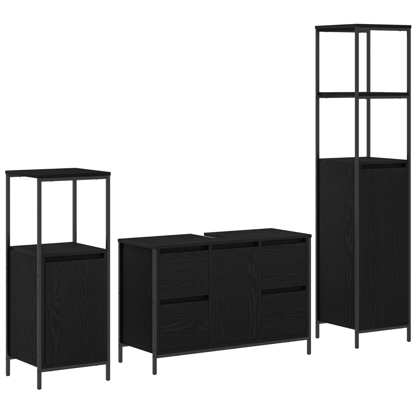Set de mobilier pentru baie 3 piese - Stejar negru din lemn prelucrat