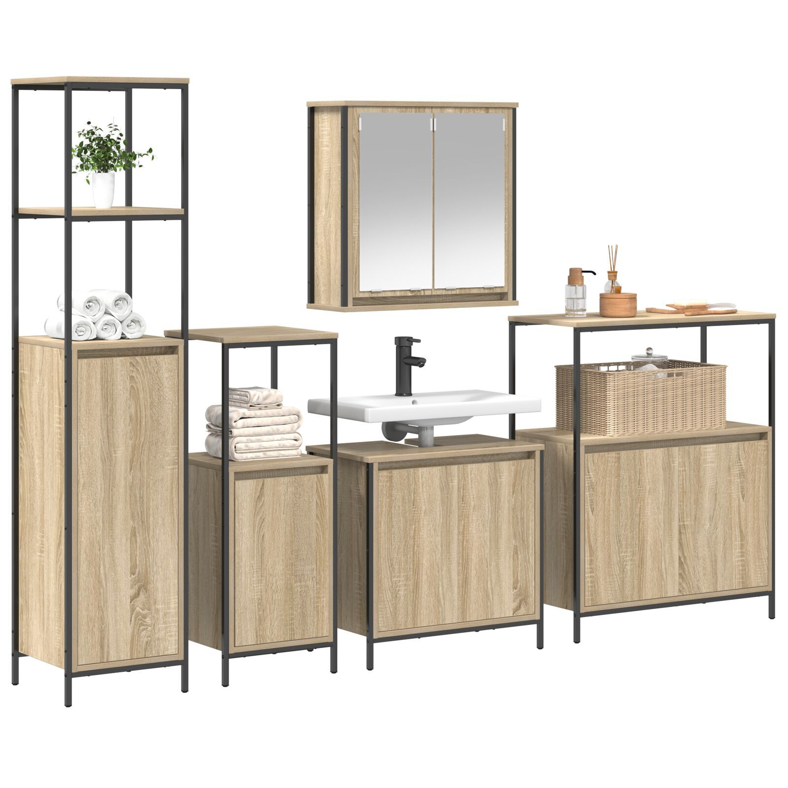 vidaXL Set mobilier baie din lemn prelucrat în stejar sonoma vidaXL Set mobilier baie din lemn prelucrat în stejar sonoma