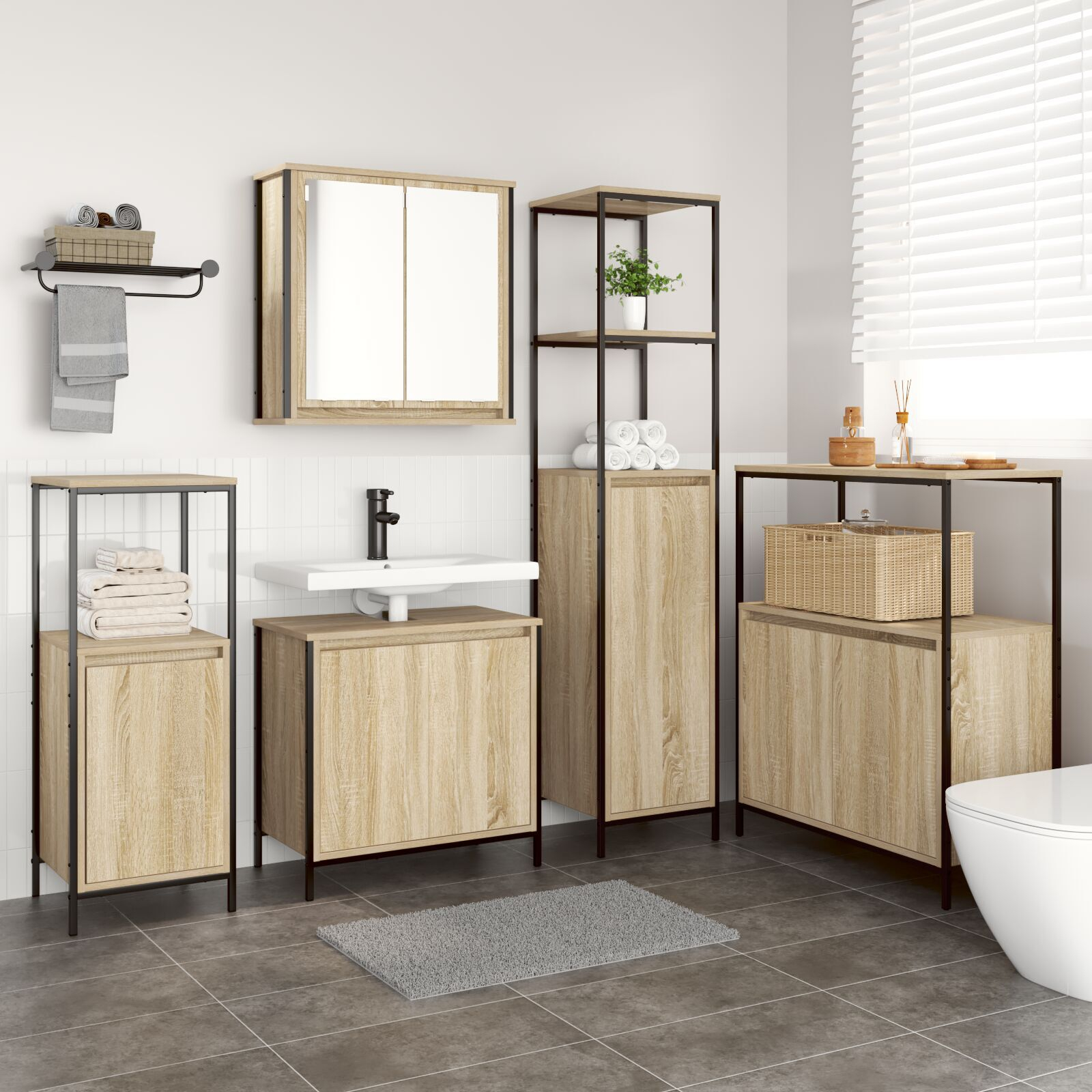 vidaXL Set mobilier baie din lemn prelucrat în stejar sonoma vidaXL Set mobilier baie din lemn prelucrat în stejar sonoma