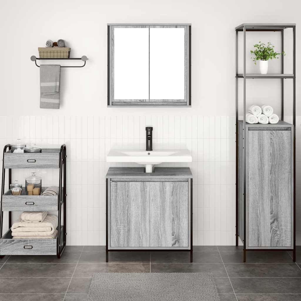 vidaXL Set mobilier de baie, 2 piese, gri sonoma, lemn prelucrat vidaXL Set mobilier de baie, 2 piese, gri sonoma, lemn prelucrat