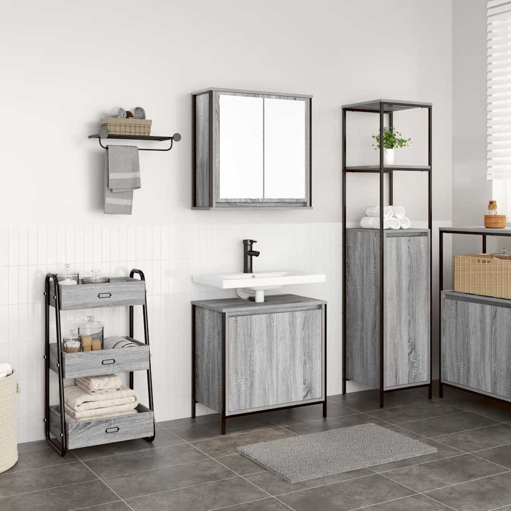 vidaXL Set mobilier de baie, 2 piese, gri sonoma, lemn prelucrat vidaXL Set mobilier de baie, 2 piese, gri sonoma, lemn prelucrat