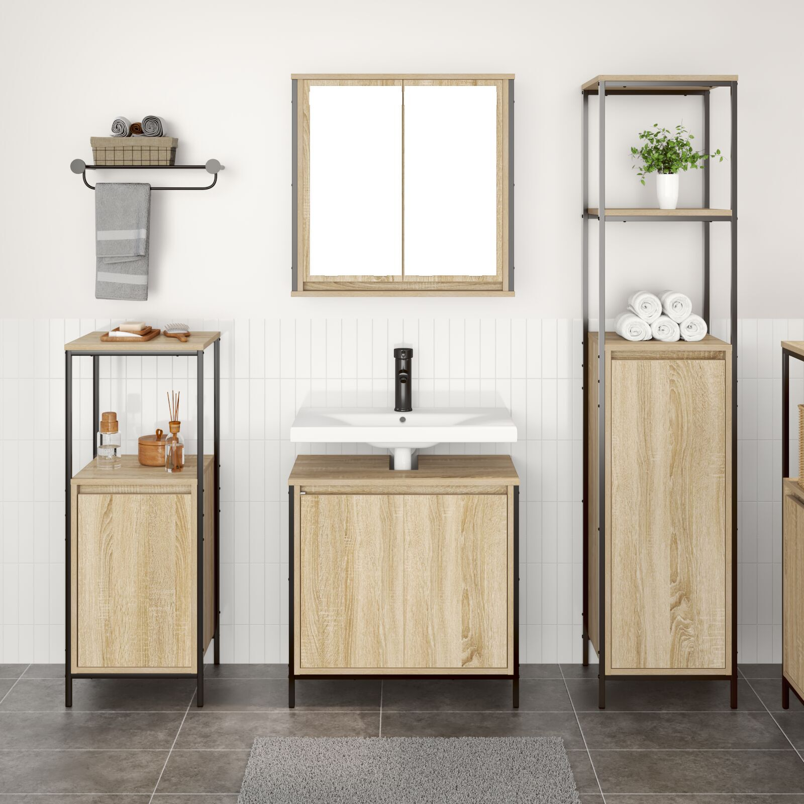vidaXL Set de Mobilier pentru Baie 3 Piese din Stejar Sonoma și Lemn Prelucrat vidaXL Set de Mobilier pentru Baie 3 Piese din Stejar Sonoma și Lemn Prelucrat