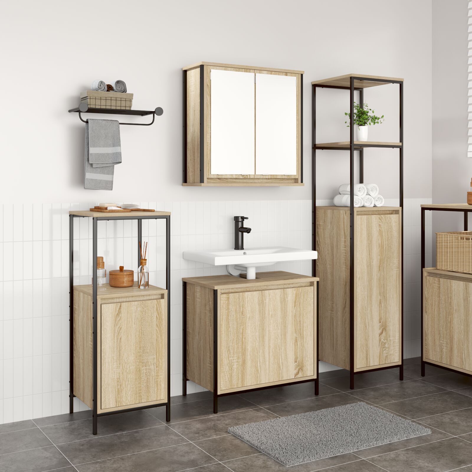 vidaXL Set de Mobilier pentru Baie 3 Piese din Stejar Sonoma și Lemn Prelucrat vidaXL Set de Mobilier pentru Baie 3 Piese din Stejar Sonoma și Lemn Prelucrat