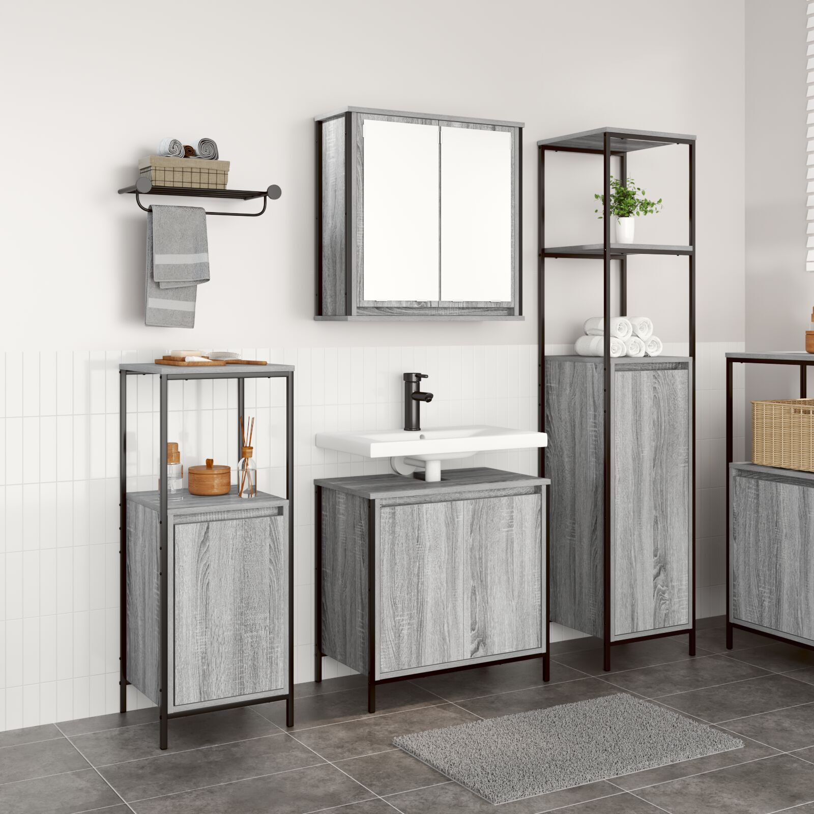 vidaXL Set mobilă baie din 3 piese în Gri Sonoma din Lemn prelucrat vidaXL Set mobilă baie din 3 piese în Gri Sonoma din Lemn prelucrat