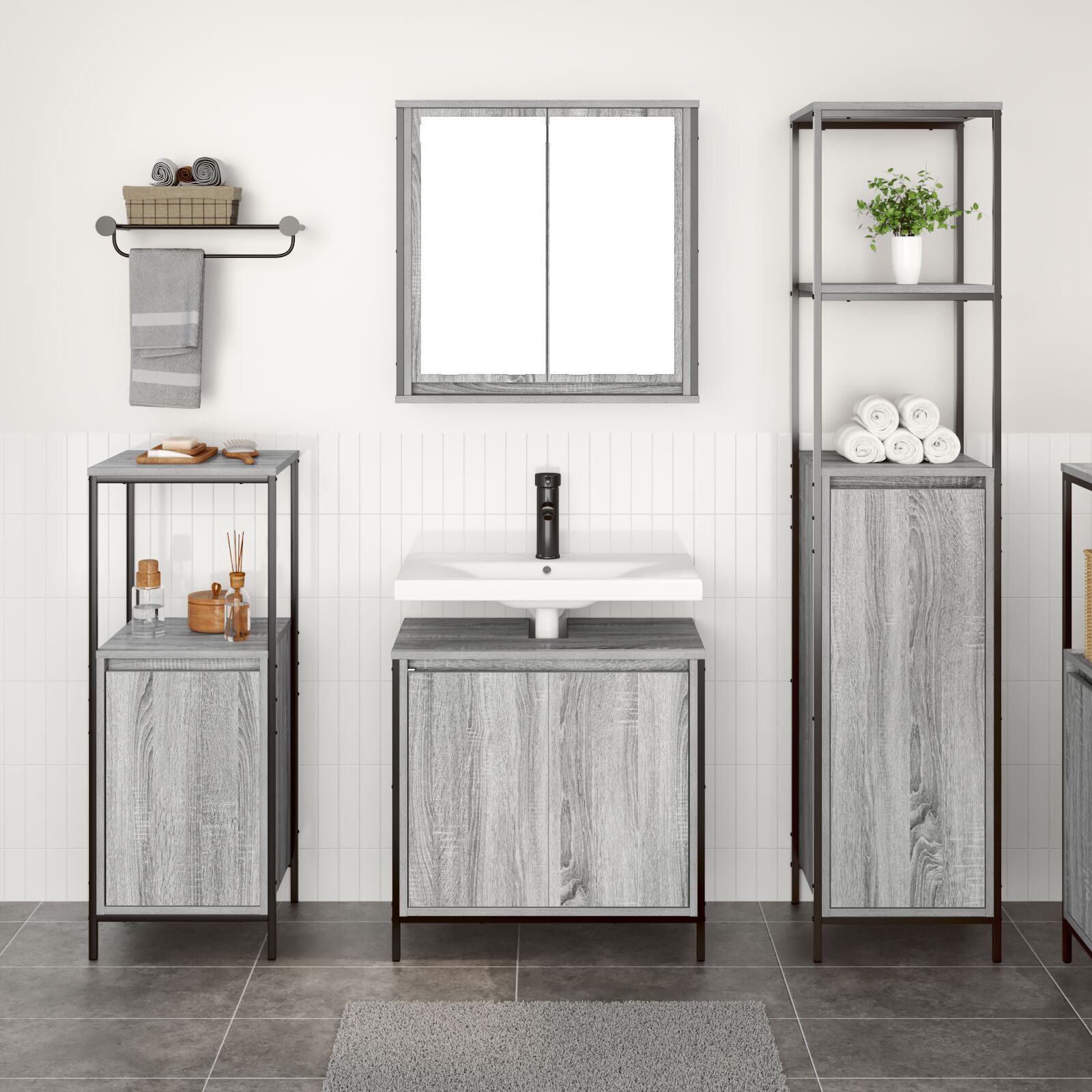 vidaXL Set mobilă baie din 3 piese în Gri Sonoma din Lemn prelucrat vidaXL Set mobilă baie din 3 piese în Gri Sonoma din Lemn prelucrat