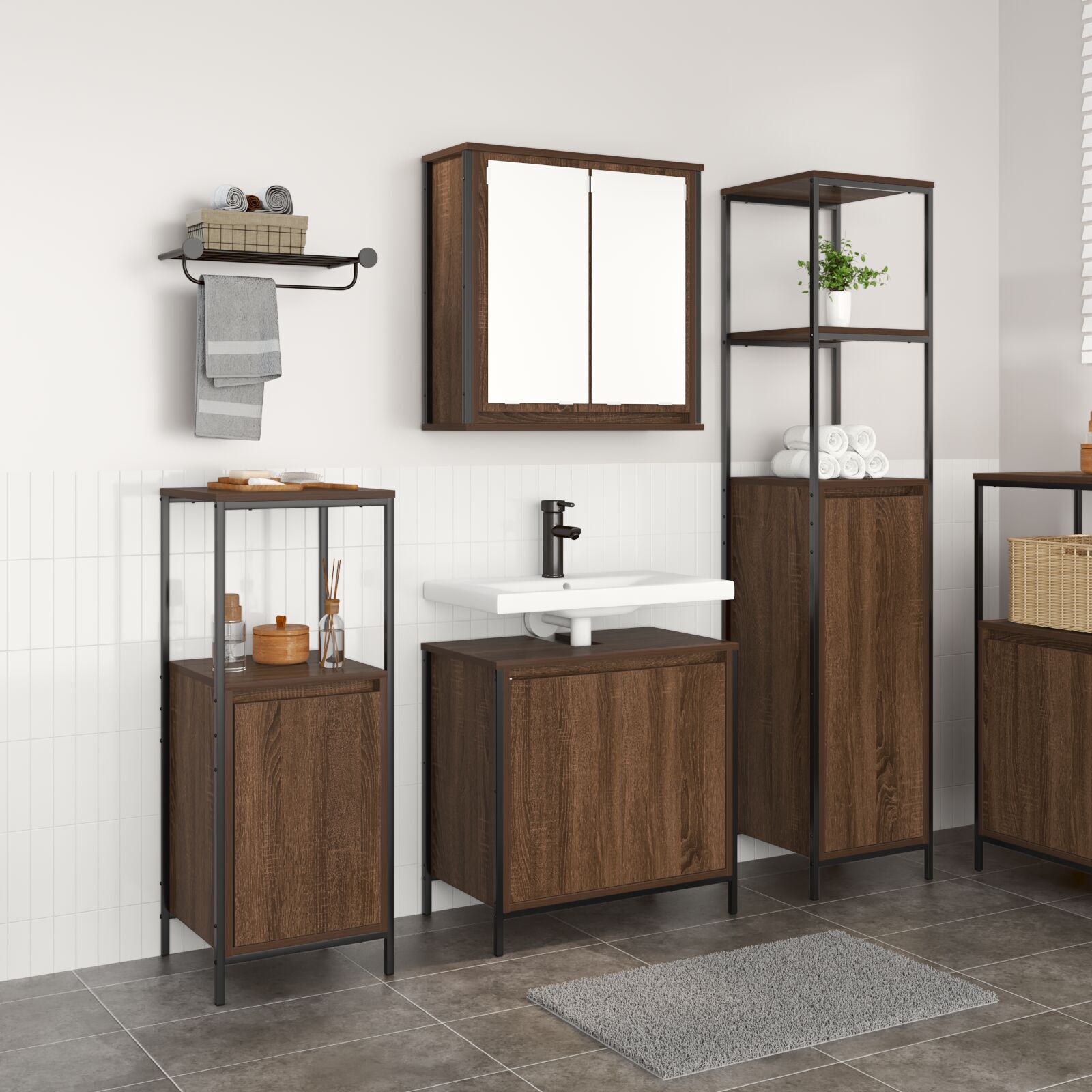 vidaXL Set de mobilier pentru baie din 3 piese în stejar maro, lemn prelucrat vidaXL Set de mobilier pentru baie din 3 piese în stejar maro, lemn prelucrat