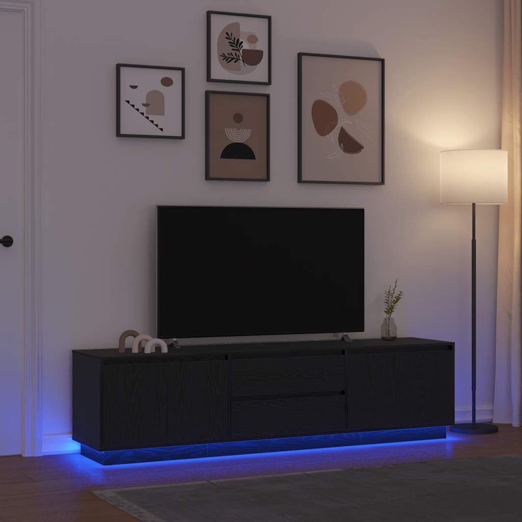 vidaXL Dulap TV cu lumini LED Stejar negru 193,5x41x50 cm vidaXL Dulap TV cu lumini LED Stejar negru 193,5x41x50 cm