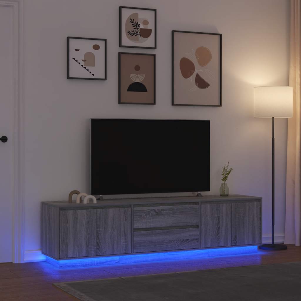 vidaXL Dulap TV cu lumini LED Gri Sonoma 193,5x41x50 cm vidaXL Dulap TV cu lumini LED Gri Sonoma 193,5x41x50 cm