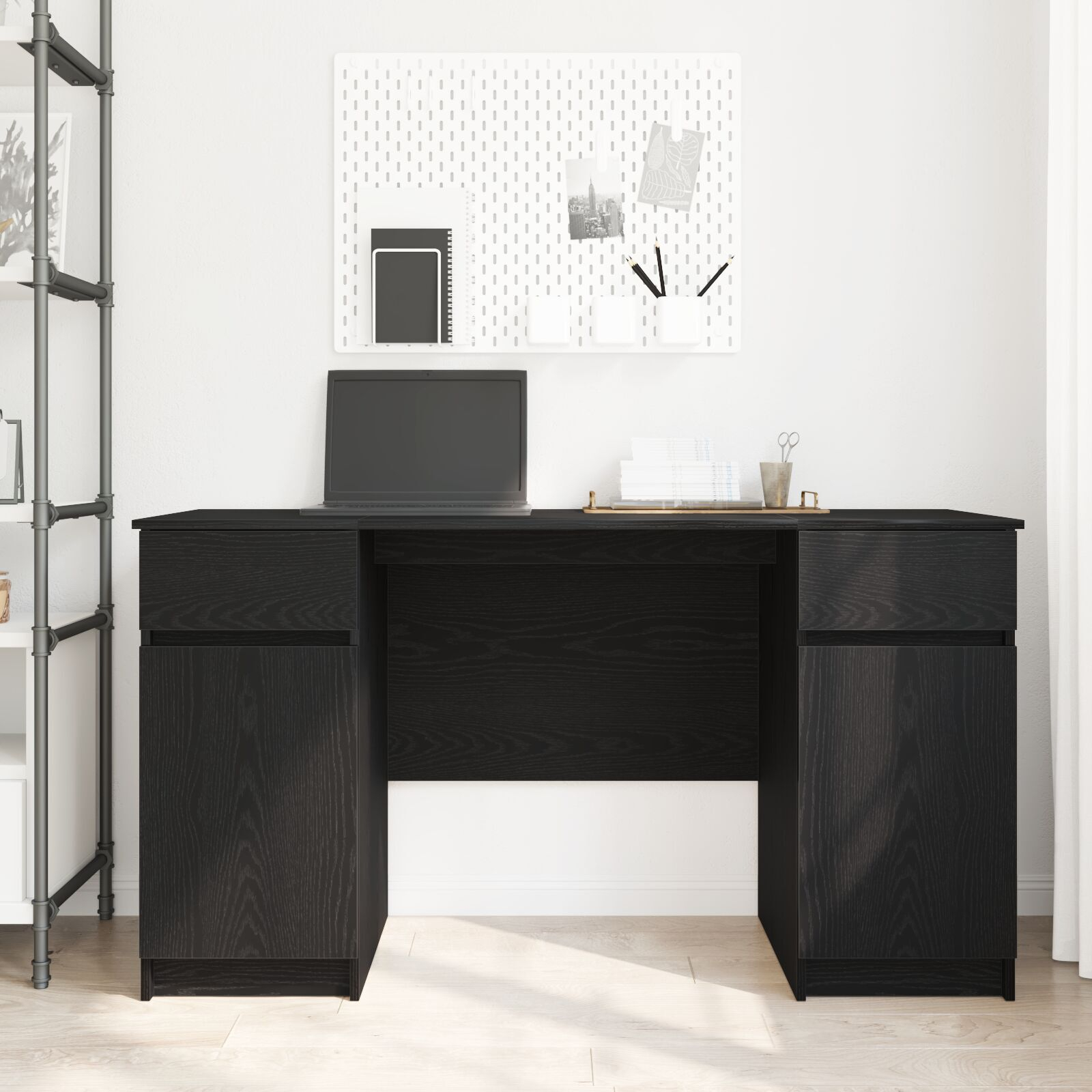 vidaXL Birou, stejar negru, 140x49x76 cm, lemn prelucrat