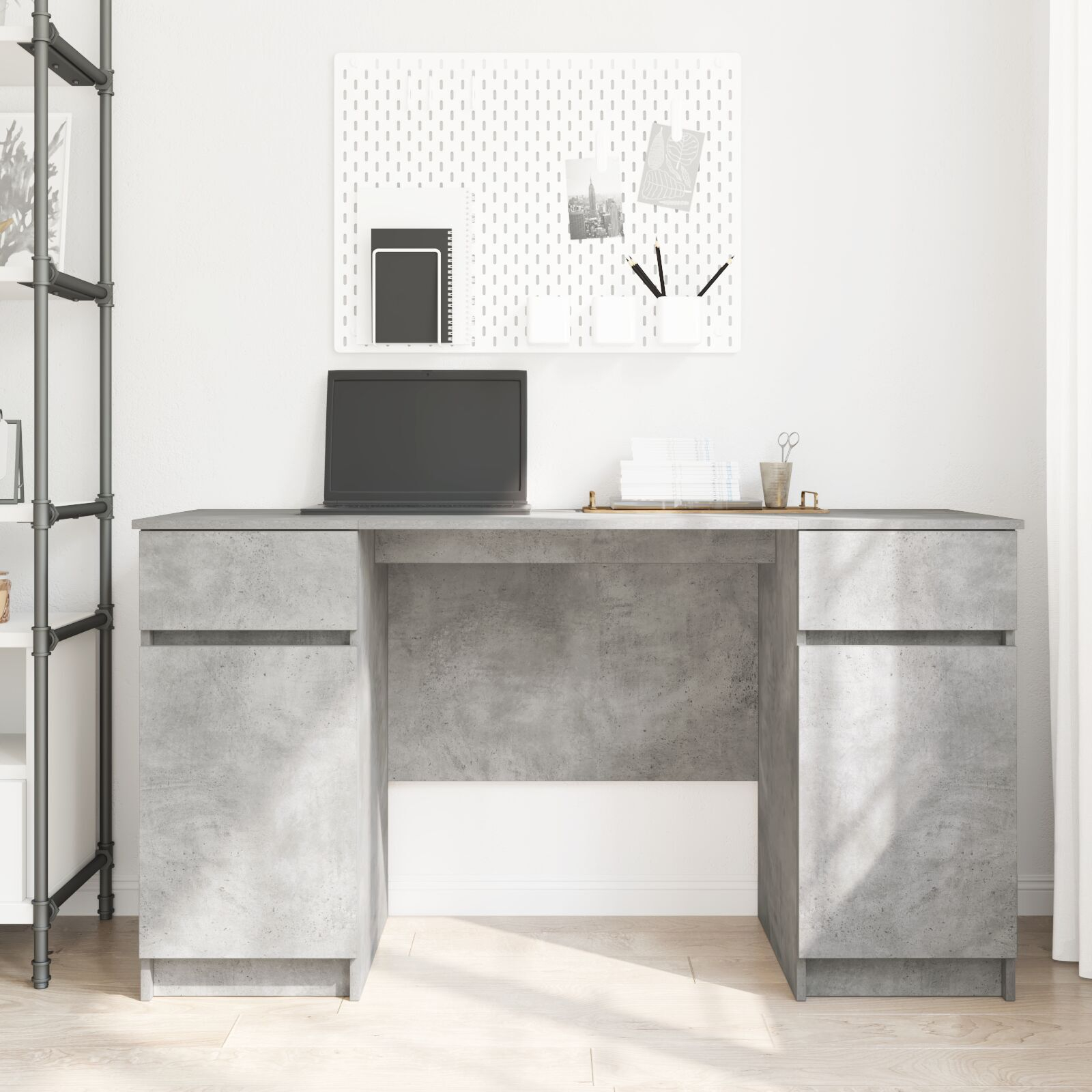 vidaXL Birou cu sertar cu ușă Gri beton 140 x 49 x 76 cm Lemn compozit