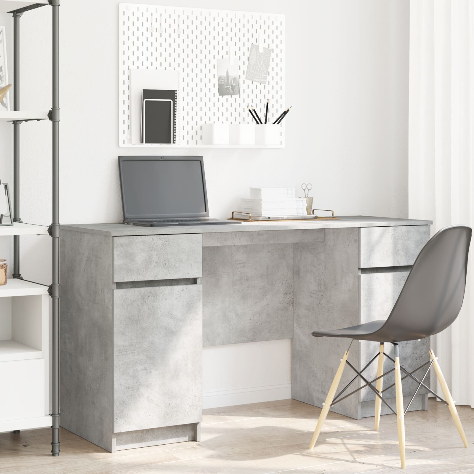 vidaXL Birou cu sertar cu ușă Gri beton 140 x 49 x 76 cm Lemn compozit