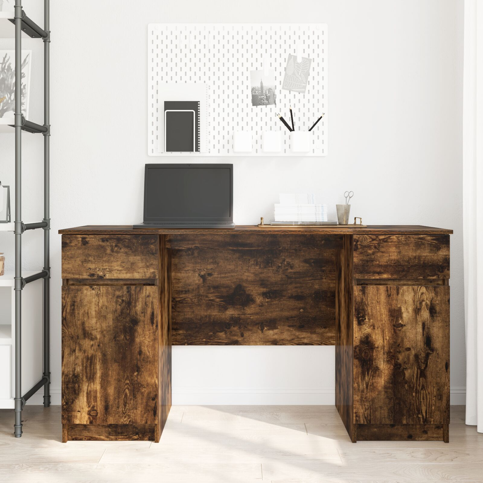 vidaXL Birou, stejar fumuriu, 140x49x76 cm, lemn prelucrat