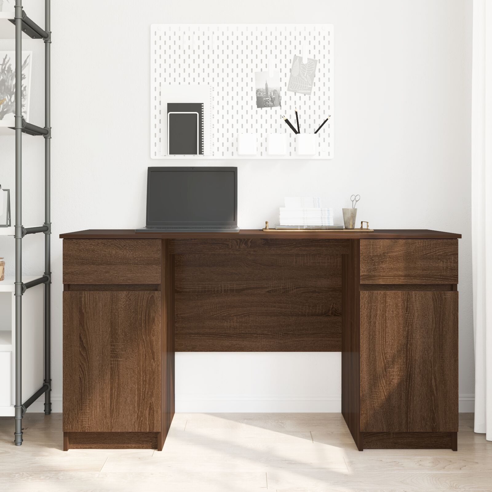 vidaXL Birou, stejar maro, 140x49x76 cm, lemn prelucrat