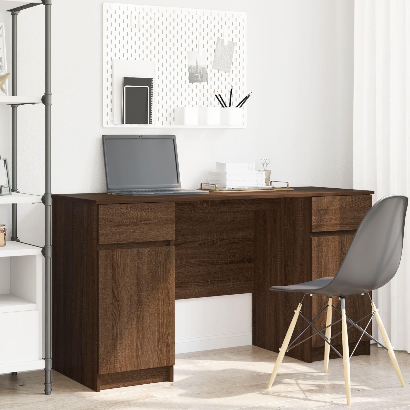 vidaXL Birou, stejar maro, 140x49x76 cm, lemn prelucrat
