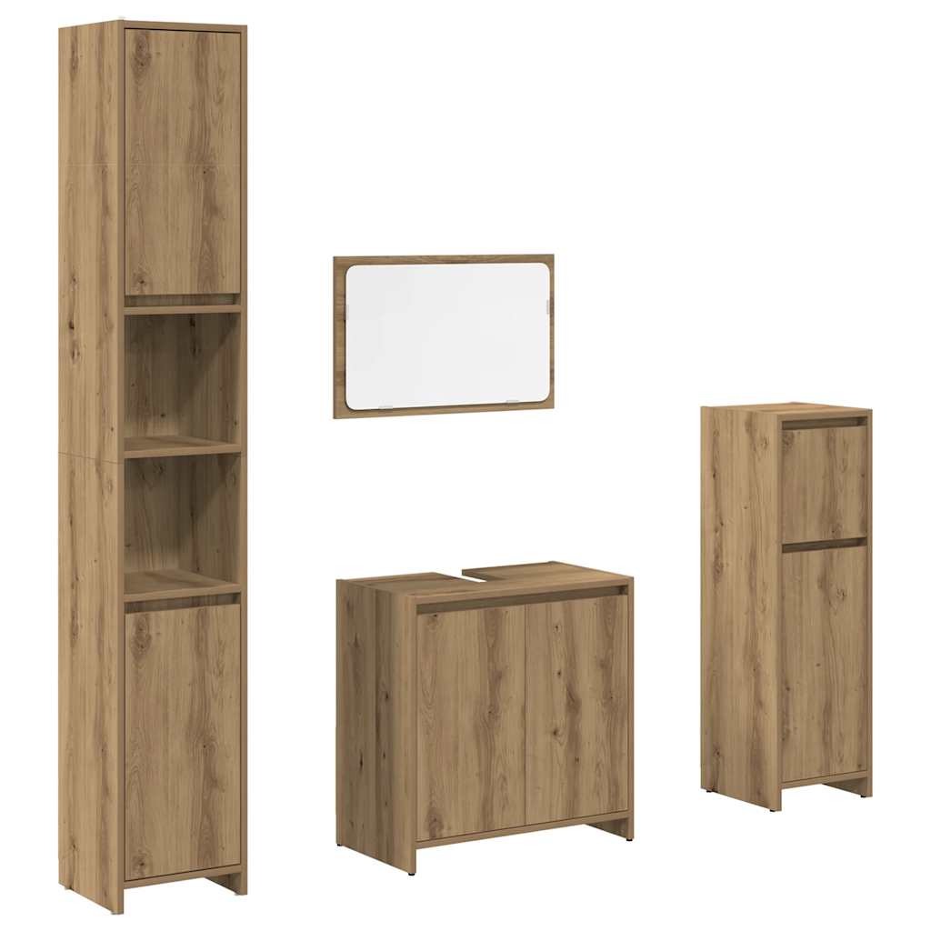 vidaXL Set mobilier de baie, 4 piese, stejar artizanal, lemn prelucrat