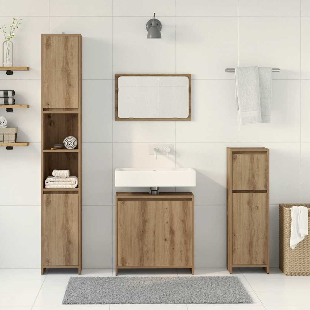 vidaXL Set mobilier de baie, 4 piese, stejar artizanal, lemn prelucrat