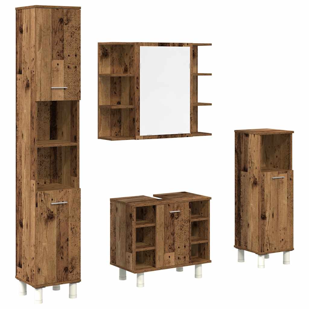 vidaXL Set mobilier de baie, 4 piese, lemn vechi, lemn prelucrat