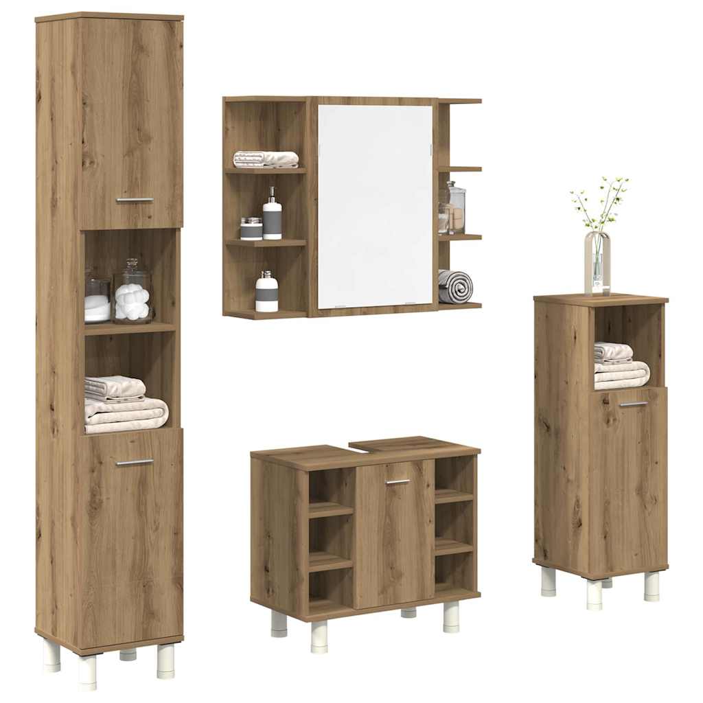 vidaXL Set mobilier de baie, 4 piese, stejar artizanal, lemn prelucrat