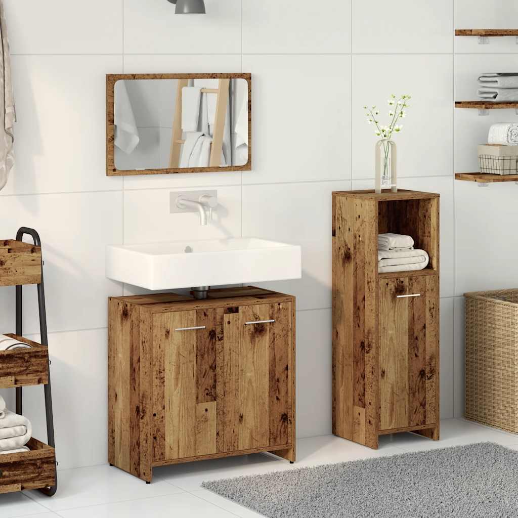 vidaXL Set mobilier de baie, 3 piese, lemn vechi, lemn prelucrat vidaXL Set mobilier de baie, 3 piese, lemn vechi, lemn prelucrat