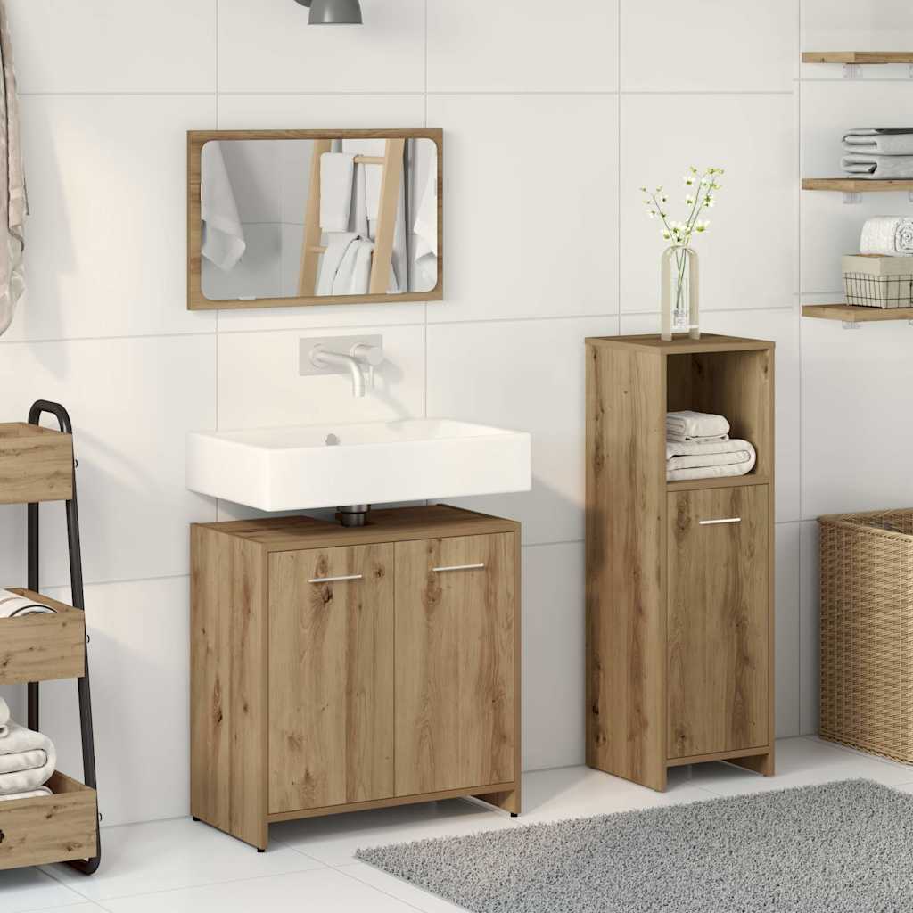 vidaXL Set mobilier de baie, 3 piese, stejar artizanal, lemn prelucrat vidaXL Set mobilier de baie, 3 piese, stejar artizanal, lemn prelucrat