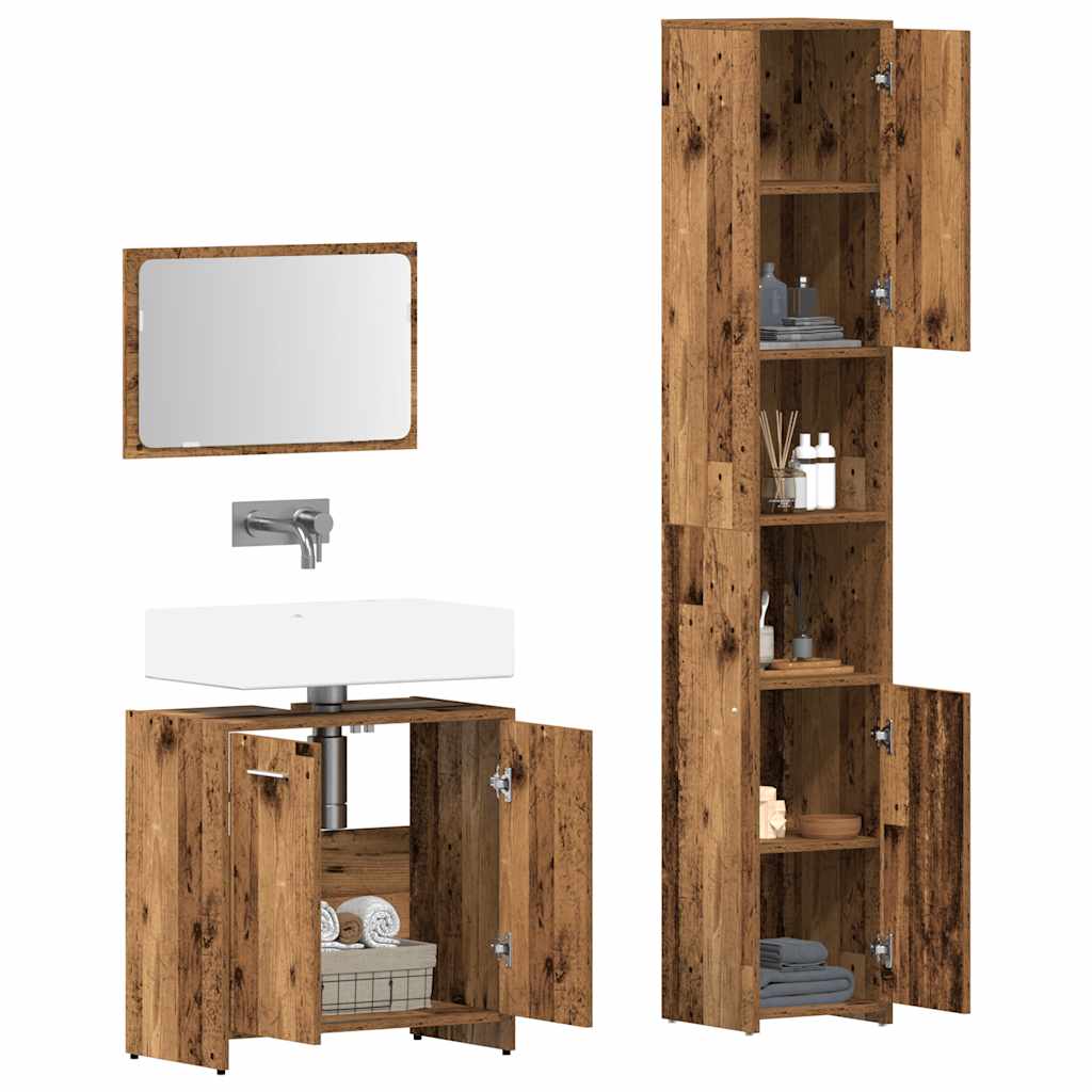 vidaXL Set mobilier de baie, 3 piese, lemn vechi, lemn prelucrat vidaXL Set mobilier de baie, 3 piese, lemn vechi, lemn prelucrat