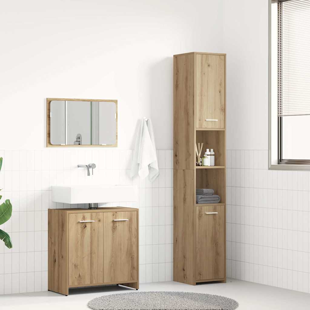 vidaXL Set mobilier de baie, 3 piese, stejar artizanal, lemn prelucrat vidaXL Set mobilier de baie, 3 piese, stejar artizanal, lemn prelucrat