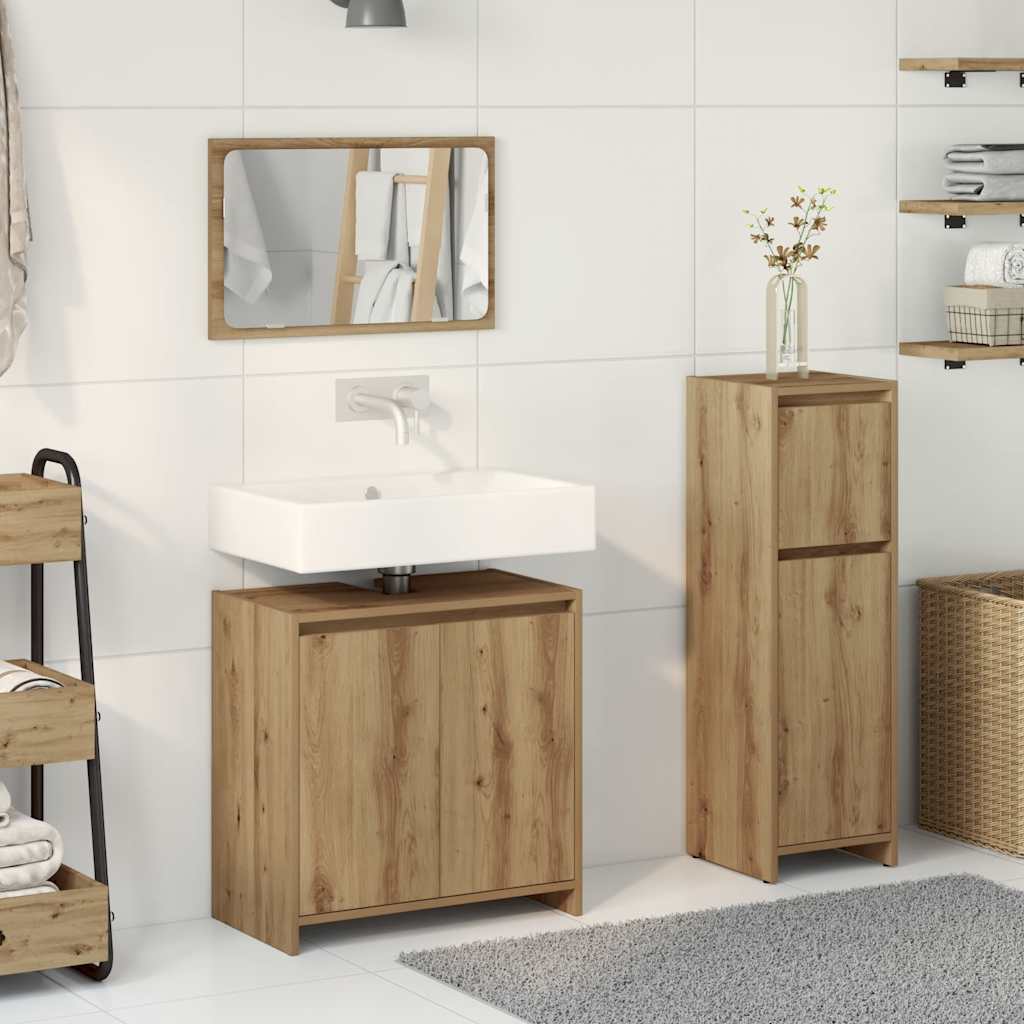 vidaXL Set mobilier de baie, 3 piese, stejar artizanal, lemn prelucrat vidaXL Set mobilier de baie, 3 piese, stejar artizanal, lemn prelucrat