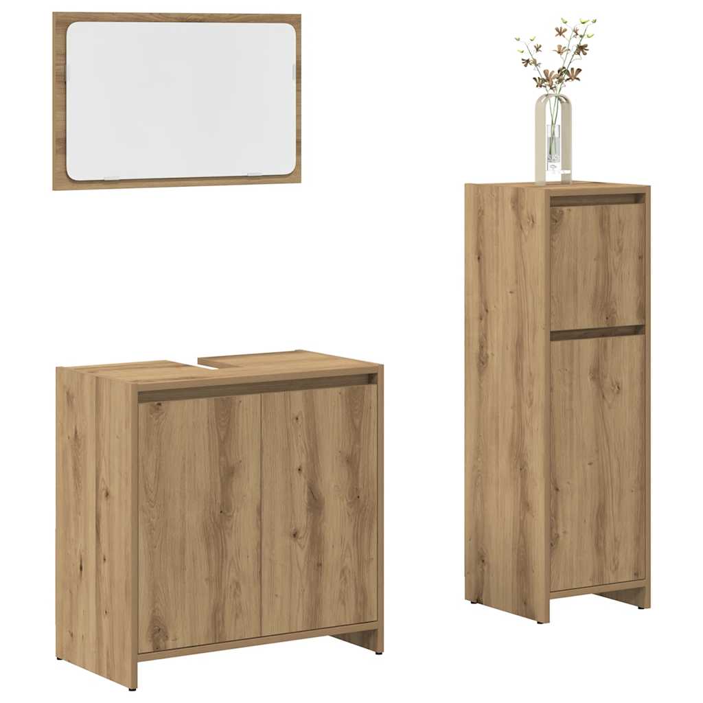 vidaXL Set mobilier de baie, 3 piese, stejar artizanal, lemn prelucrat vidaXL Set mobilier de baie, 3 piese, stejar artizanal, lemn prelucrat