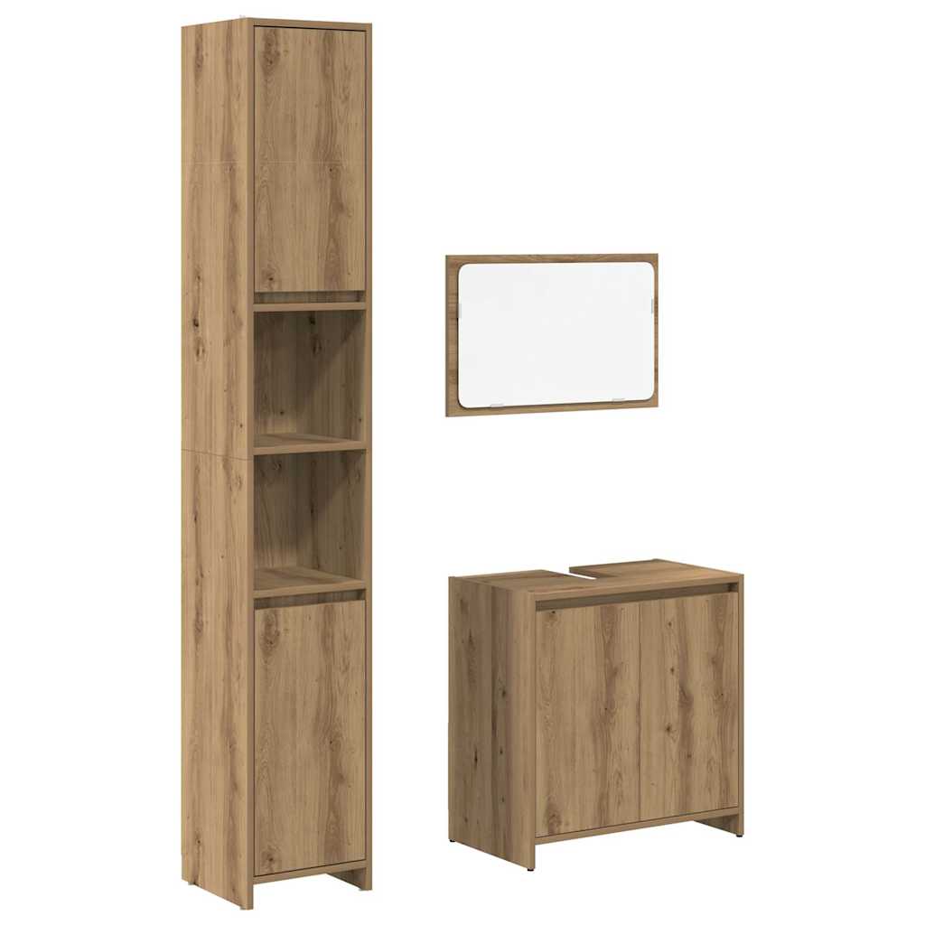 vidaXL Set mobilier de baie, 3 piese, stejar artizanal, lemn prelucrat vidaXL Set mobilier de baie, 3 piese, stejar artizanal, lemn prelucrat